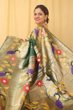 Green Paithani Silk Bird And Flower Design Saree - Luxurion World
