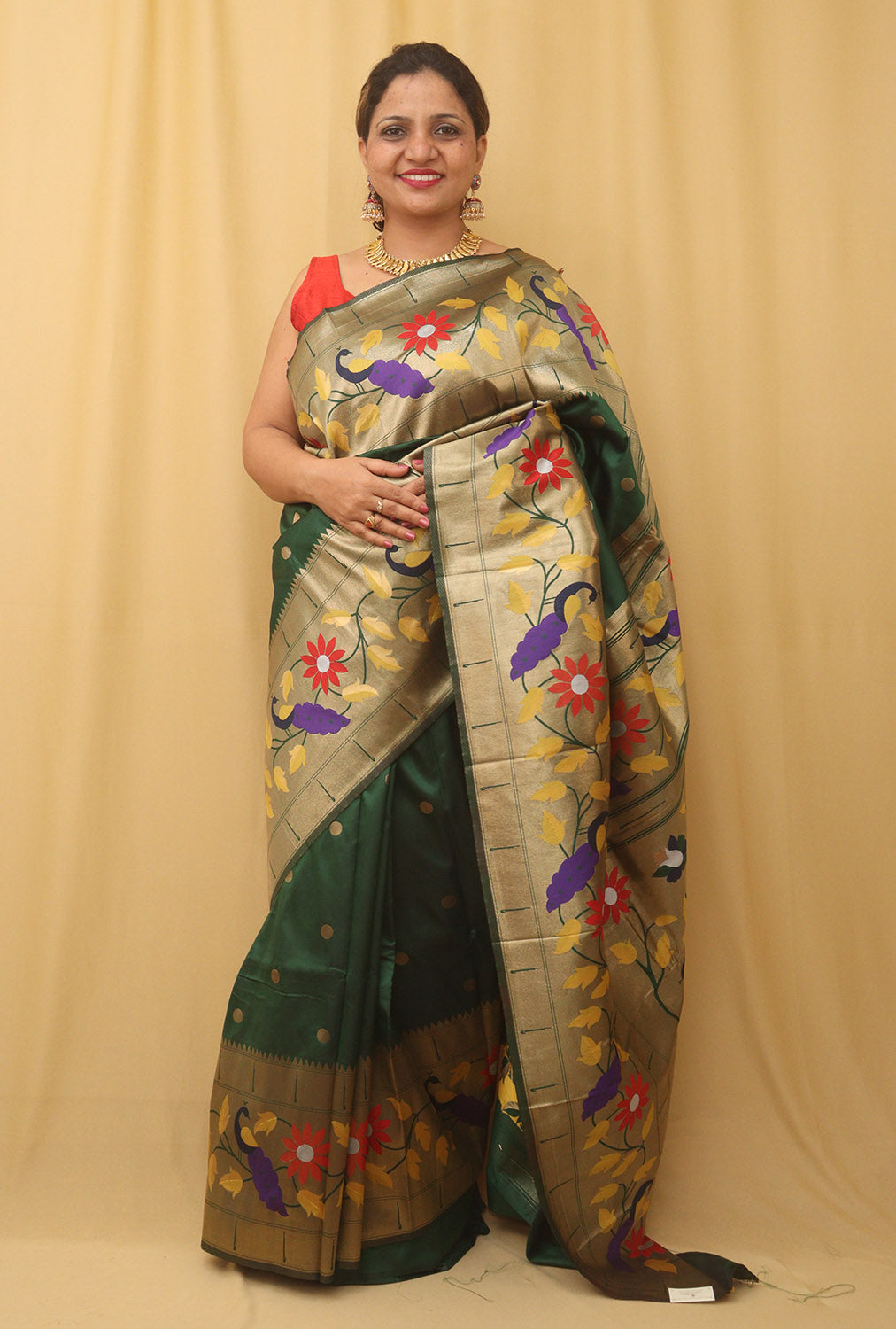 Green Paithani Silk Bird And Flower Design Saree - Luxurion World