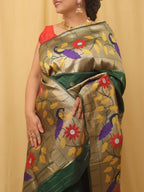 Green Paithani Silk Bird And Flower Design Saree - Luxurion World