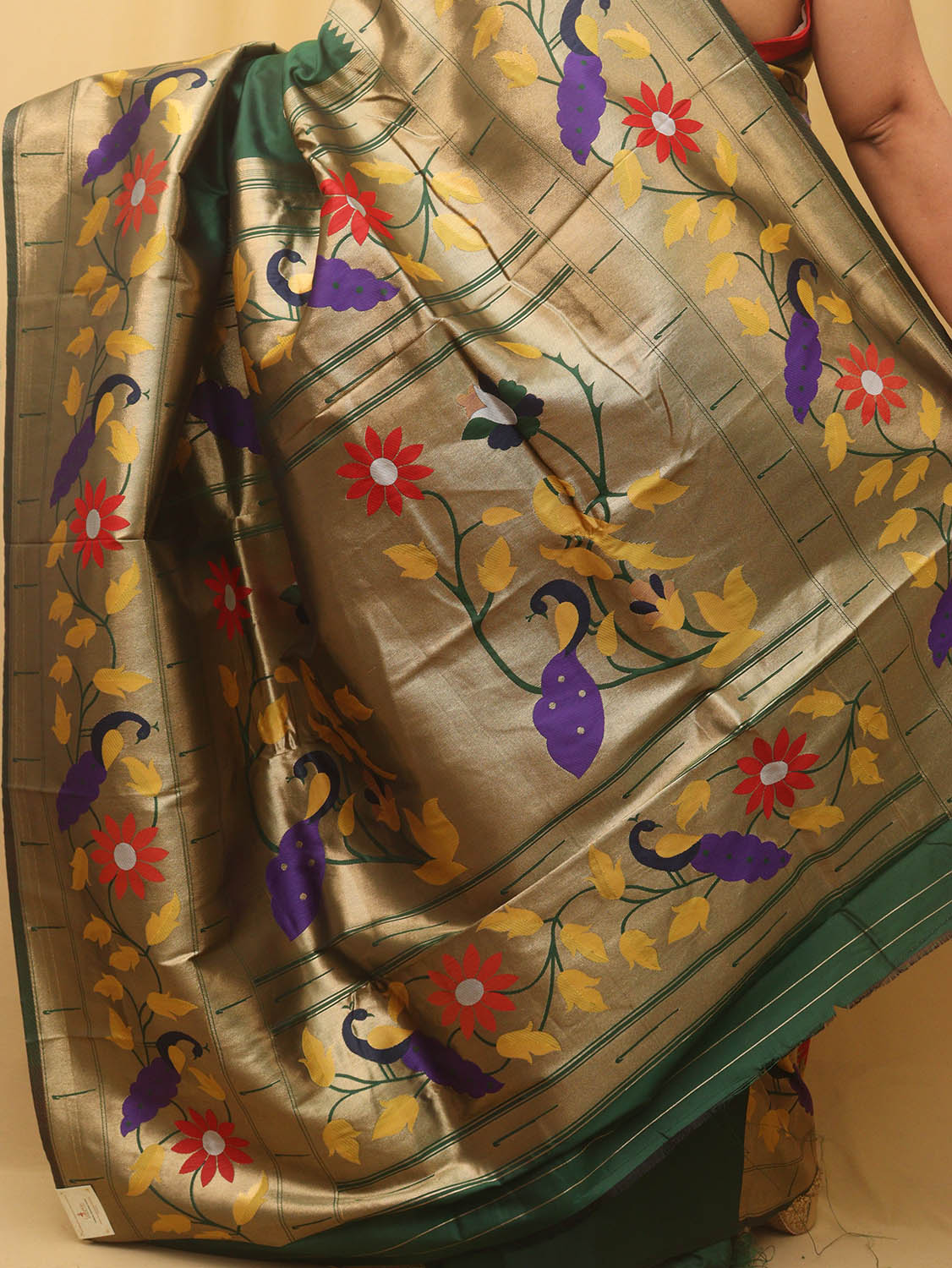 Green Paithani Silk Bird And Flower Design Saree - Luxurion World