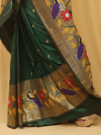 Green Paithani Silk Bird And Flower Design Saree - Luxurion World