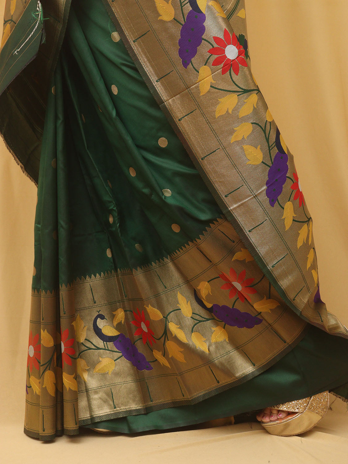 Green Paithani Silk Bird And Flower Design Saree - Luxurion World