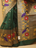 Green Paithani Silk Bird And Flower Design Saree - Luxurion World
