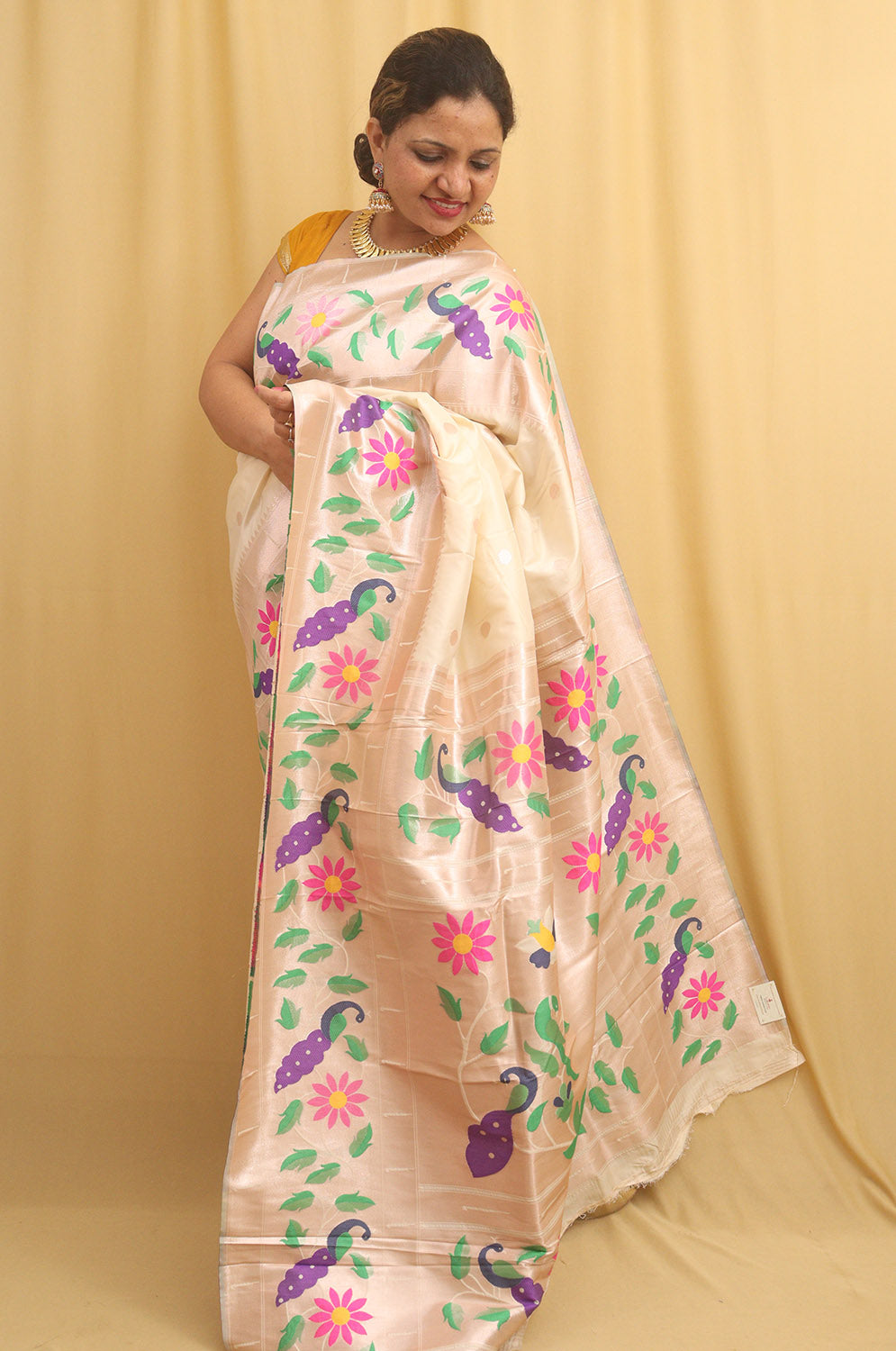Pastel Paithani Silk Bird And Flower Design Saree - Luxurion World
