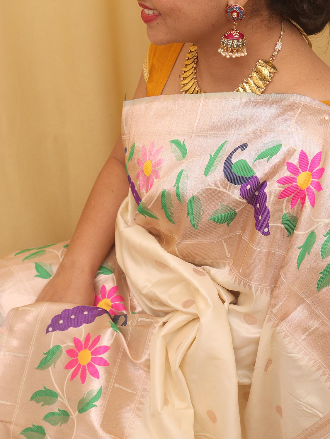 Pastel Paithani Silk Bird And Flower Design Saree - Luxurion World