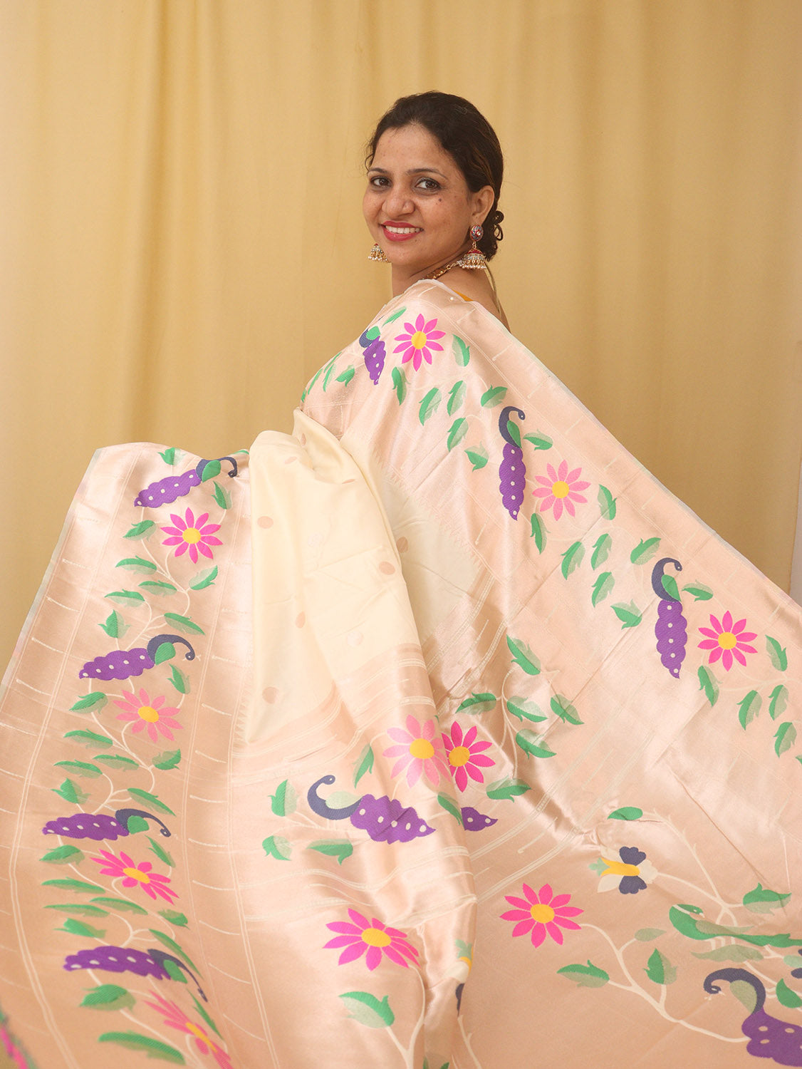 Pastel Paithani Silk Bird And Flower Design Saree - Luxurion World