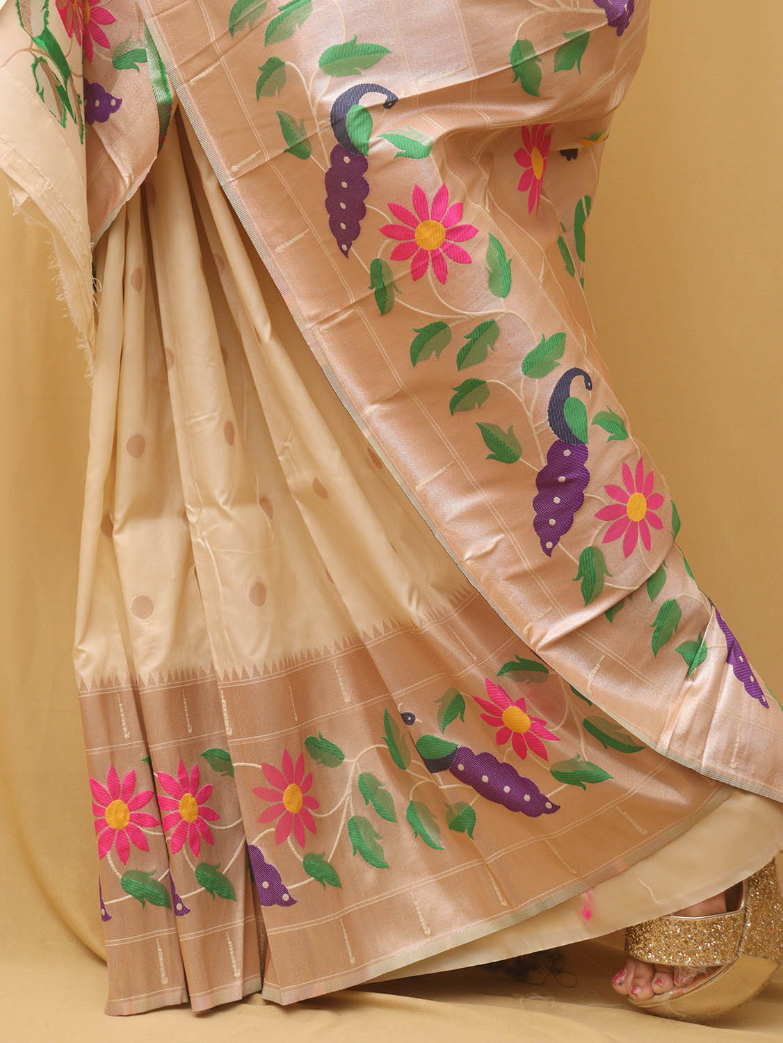 Pastel Paithani Silk Bird And Flower Design Saree - Luxurion World