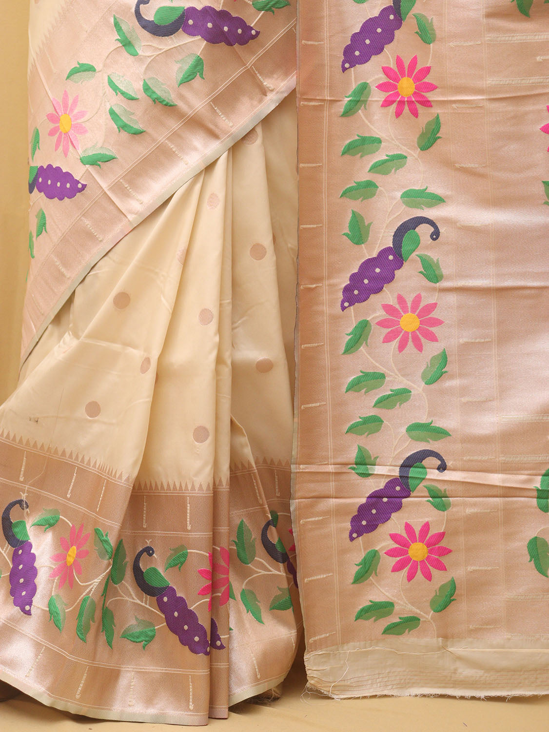 Pastel Paithani Silk Bird And Flower Design Saree - Luxurion World