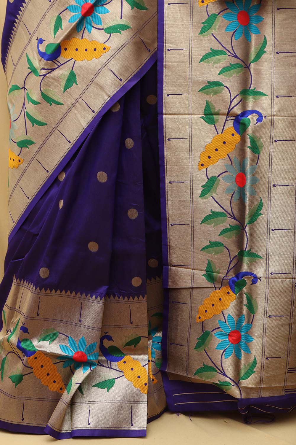 Elegant Purple Paithani Silk Parrot & Flower Saree - Luxurion World