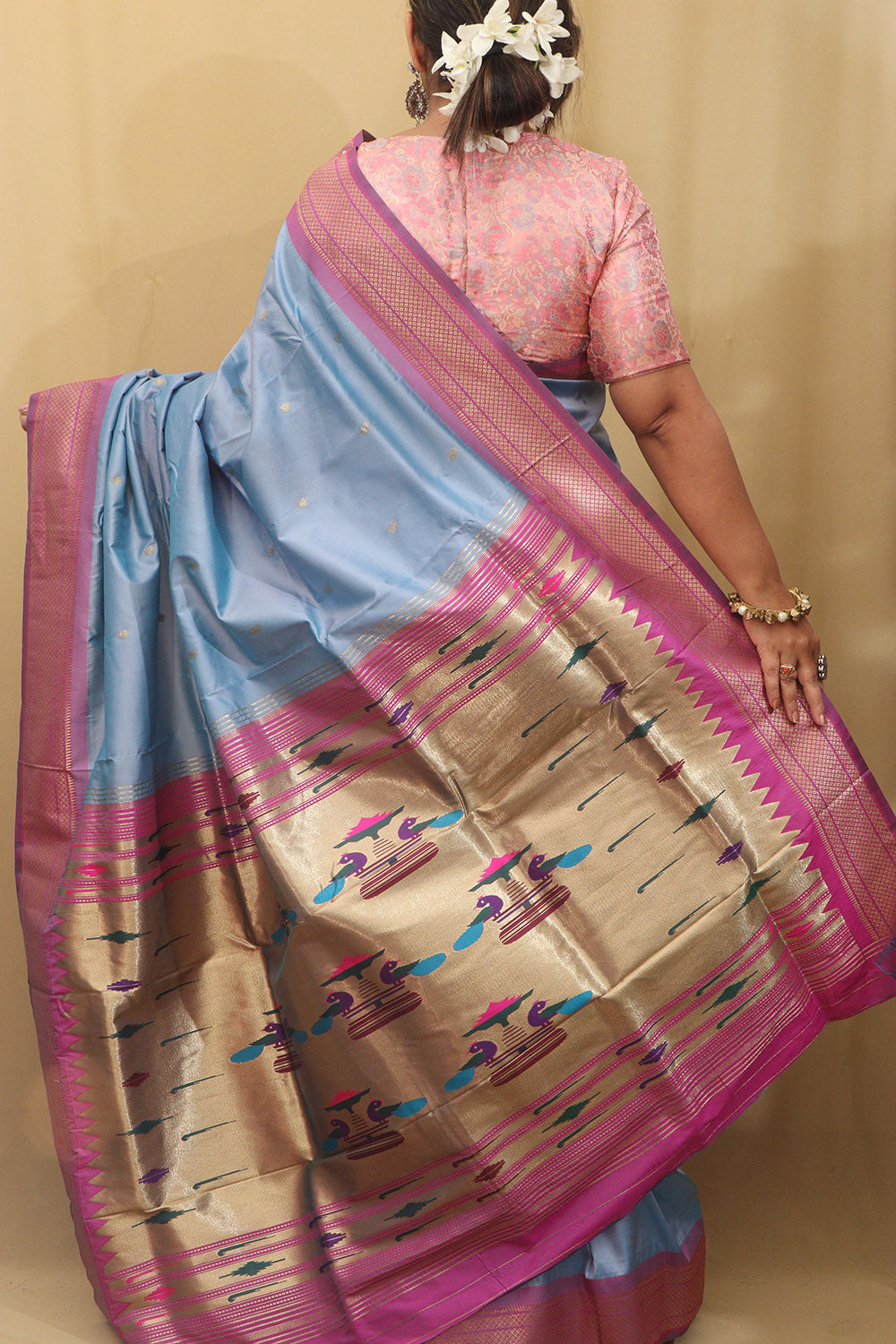 Elegant Blue Paithani Silk Peacock Design Saree - Luxurion World