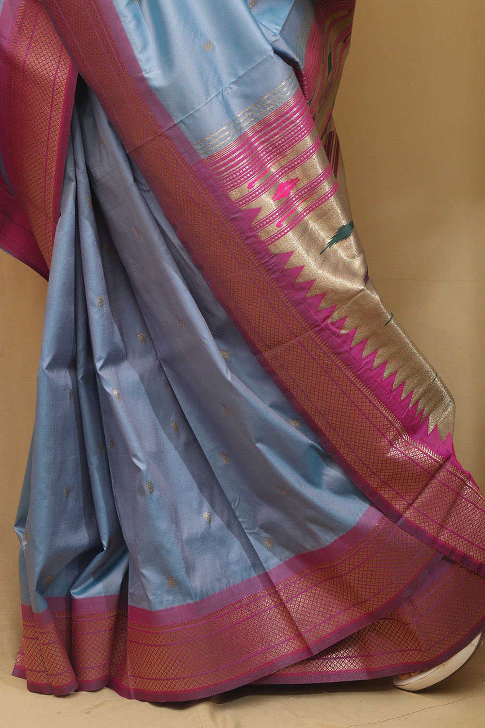 Elegant Blue Paithani Silk Peacock Design Saree - Luxurion World