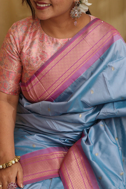 Elegant Blue Paithani Silk Peacock Design Saree - Luxurion World