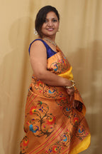 Stunning Yellow Paithani Silk Saree with Peacock & Flower - Luxurion World