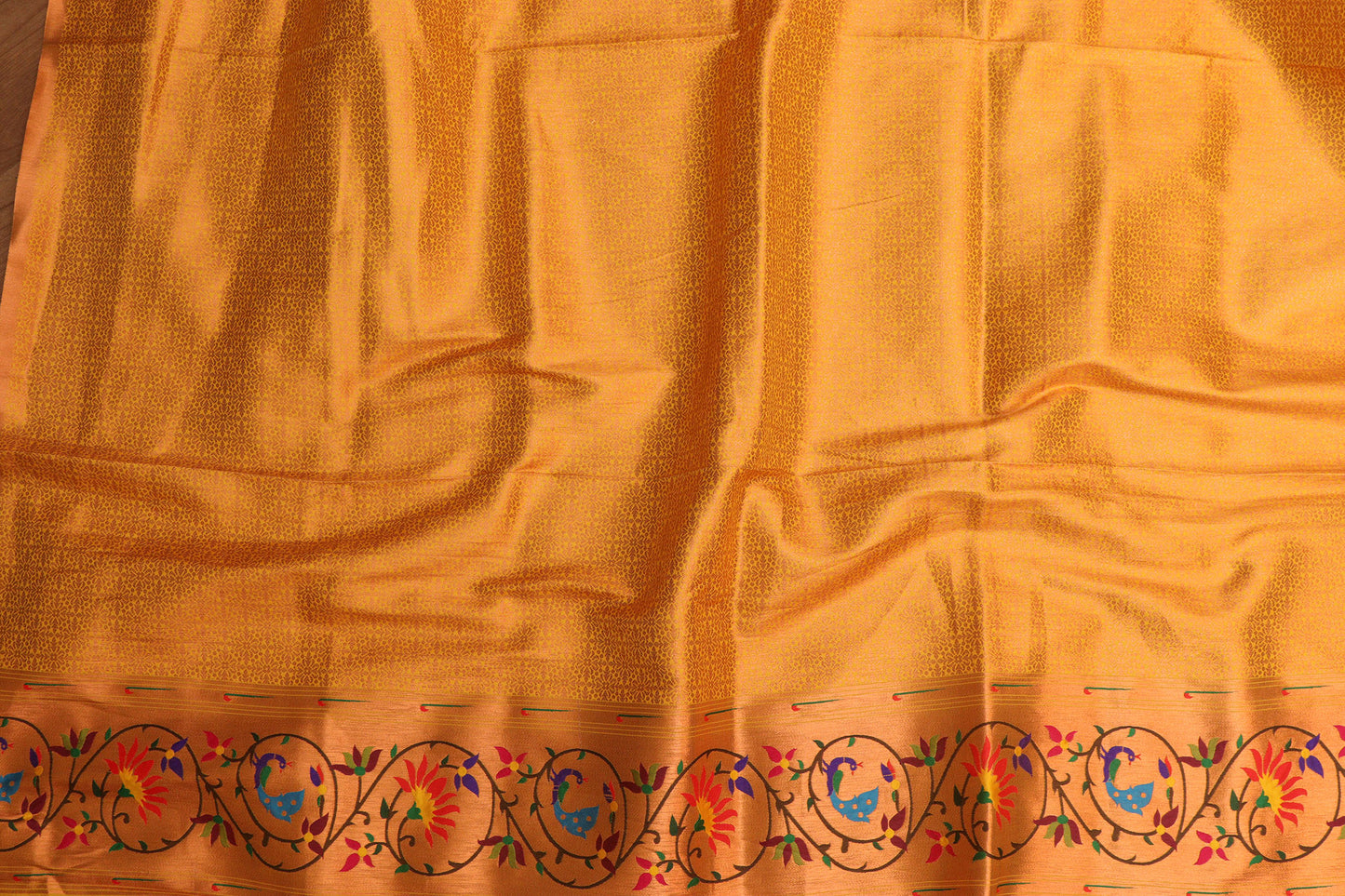 Stunning Yellow Paithani Silk Saree with Peacock & Flower - Luxurion World