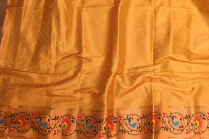 Stunning Yellow Paithani Silk Saree with Peacock & Flower - Luxurion World