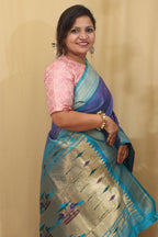 Elegant Blue Paithani Silk Peacock Design Saree - Luxurion World