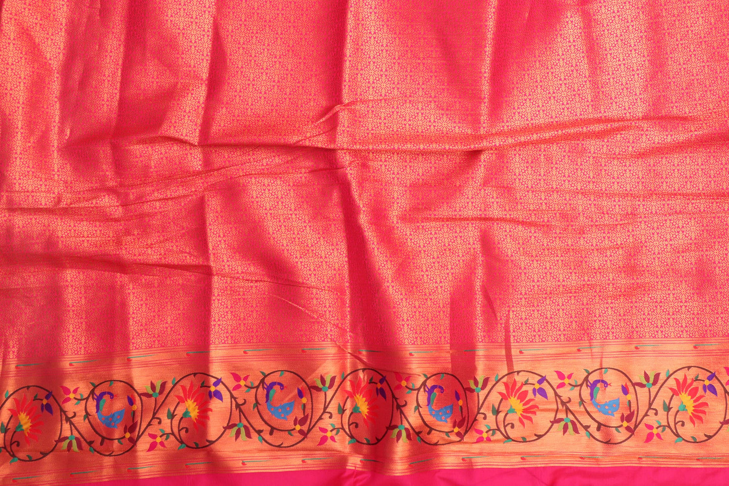 Exquisite Pink Paithani Silk Saree with Peacock & Flower - Luxurion World