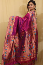 Exquisite Purple Paithani Silk Peacock And Flower Design Saree - Luxurion World