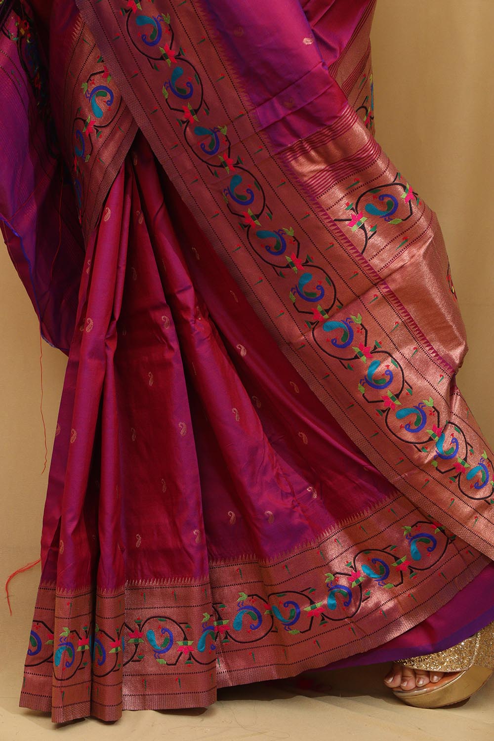Exquisite Purple Paithani Silk Peacock And Flower Design Saree - Luxurion World