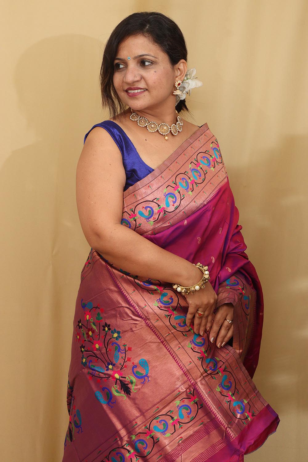 Exquisite Purple Paithani Silk Peacock And Flower Design Saree - Luxurion World