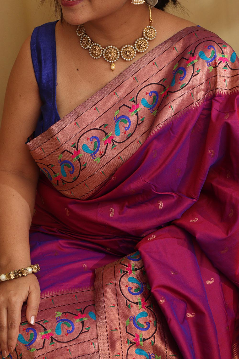 Exquisite Purple Paithani Silk Peacock And Flower Design Saree - Luxurion World