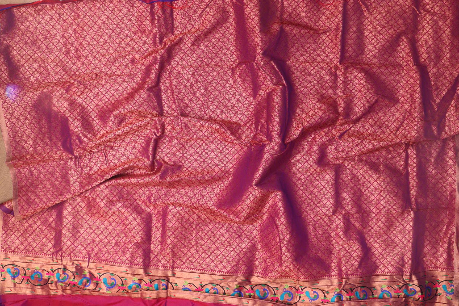 Exquisite Purple Paithani Silk Peacock And Flower Design Saree - Luxurion World