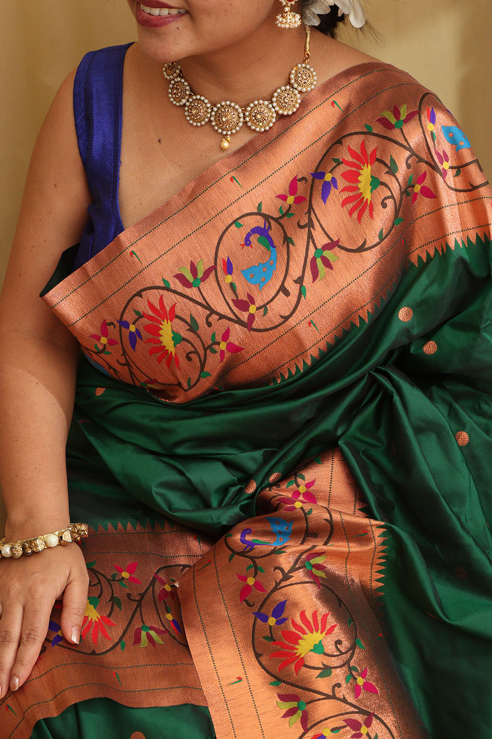 Exquisite Green Paithani Silk Saree with Peacock & Flower - Luxurion World