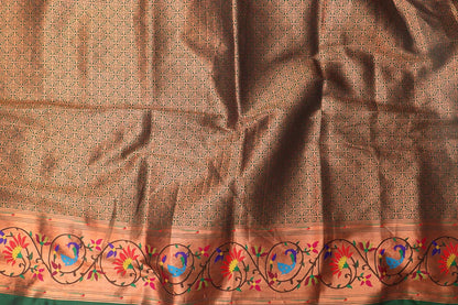 Exquisite Green Paithani Silk Saree with Peacock & Flower - Luxurion World