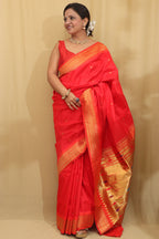 Exquisite Red Paithani Silk Peacock Design Saree - Luxurion World