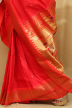 Exquisite Red Paithani Silk Peacock Design Saree - Luxurion World