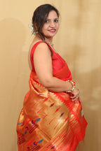 Exquisite Red Paithani Silk Peacock Design Saree - Luxurion World