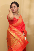 Exquisite Red Paithani Silk Peacock Design Saree - Luxurion World