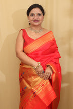 Exquisite Red Paithani Silk Peacock Design Saree - Luxurion World