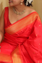 Exquisite Red Paithani Silk Peacock Design Saree - Luxurion World
