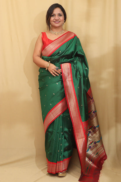 Stunning Green Paithani Silk Peacock Design Saree - Luxurion World