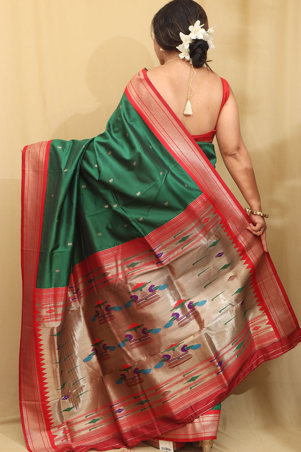 Stunning Green Paithani Silk Peacock Design Saree - Luxurion World