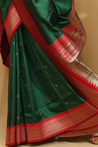 Stunning Green Paithani Silk Peacock Design Saree - Luxurion World
