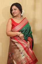 Stunning Green Paithani Silk Peacock Design Saree - Luxurion World