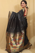 Exquisite Black Paithani Silk Peacock Design Saree - Luxurion World
