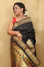 Exquisite Black Paithani Silk Peacock Design Saree - Luxurion World