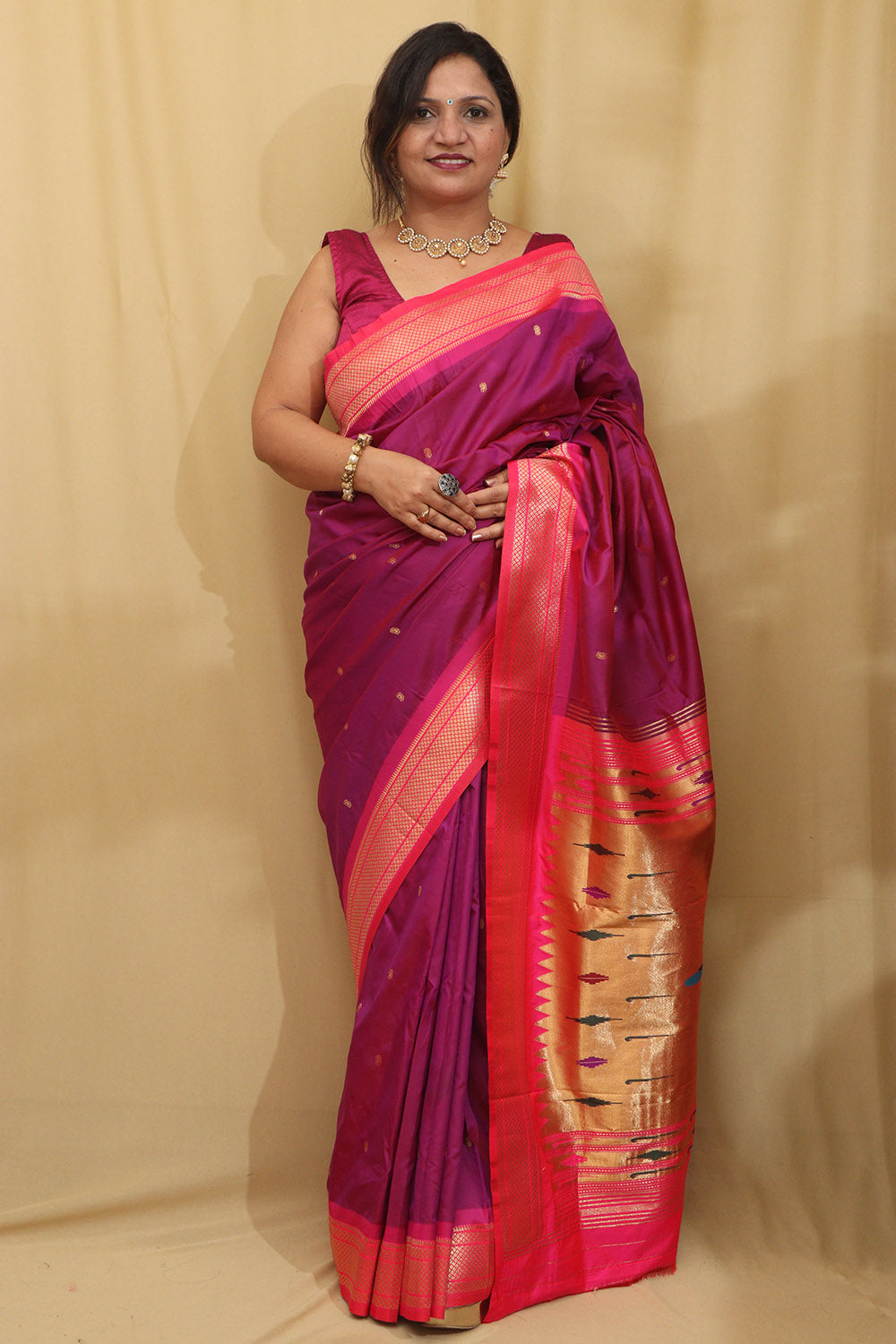 Elegant Design - Purple Paithani Silk Peacock Design Saree - Luxurion World