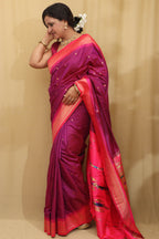 Elegant Design - Purple Paithani Silk Peacock Design Saree - Luxurion World