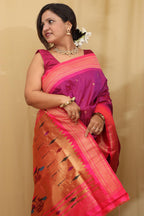 Elegant Design - Purple Paithani Silk Peacock Design Saree - Luxurion World