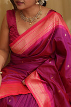 Elegant Design - Purple Paithani Silk Peacock Design Saree - Luxurion World