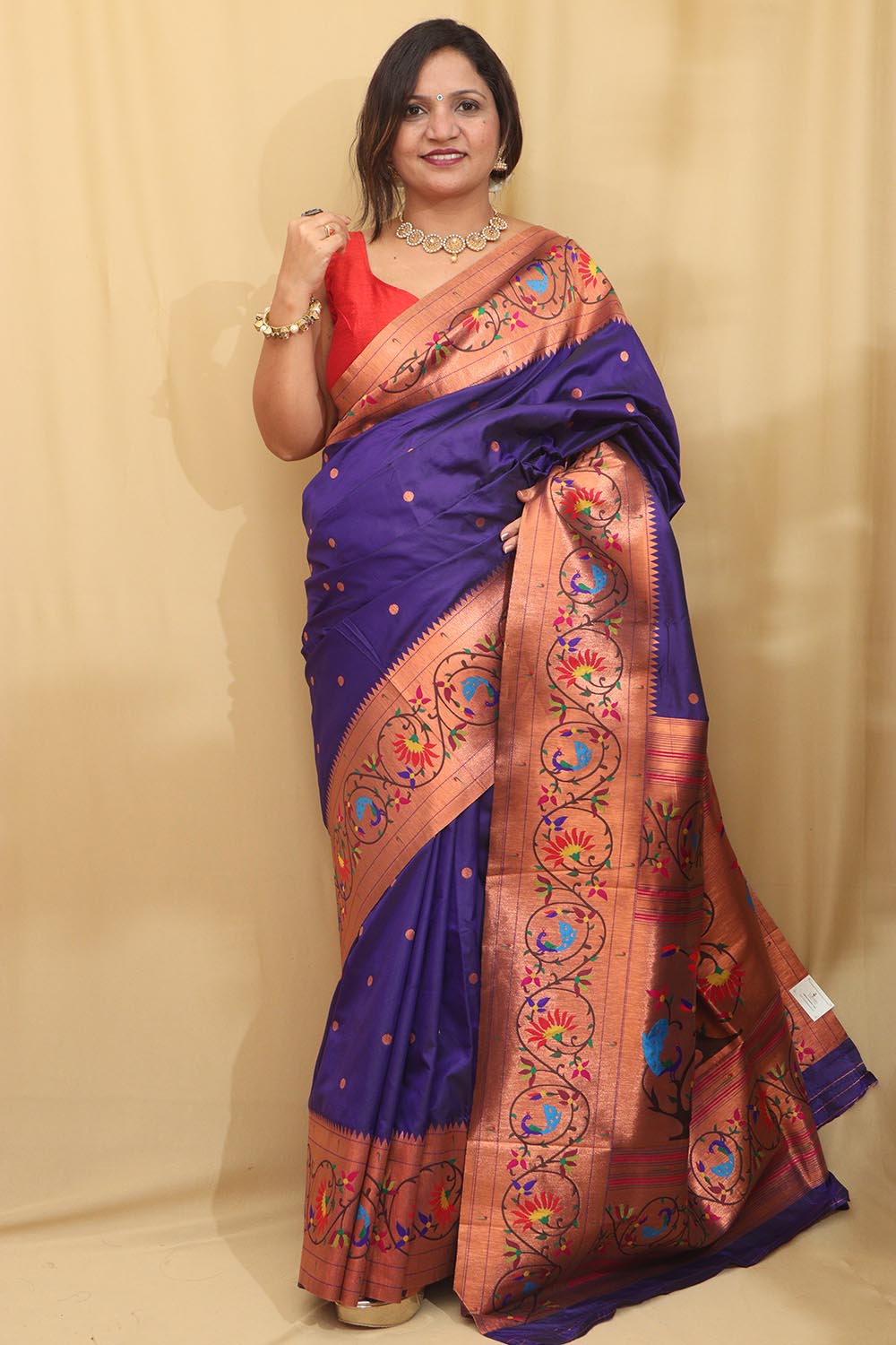 Exquisite Blue Paithani Silk Peacock And Flower Design Saree - Luxurion World