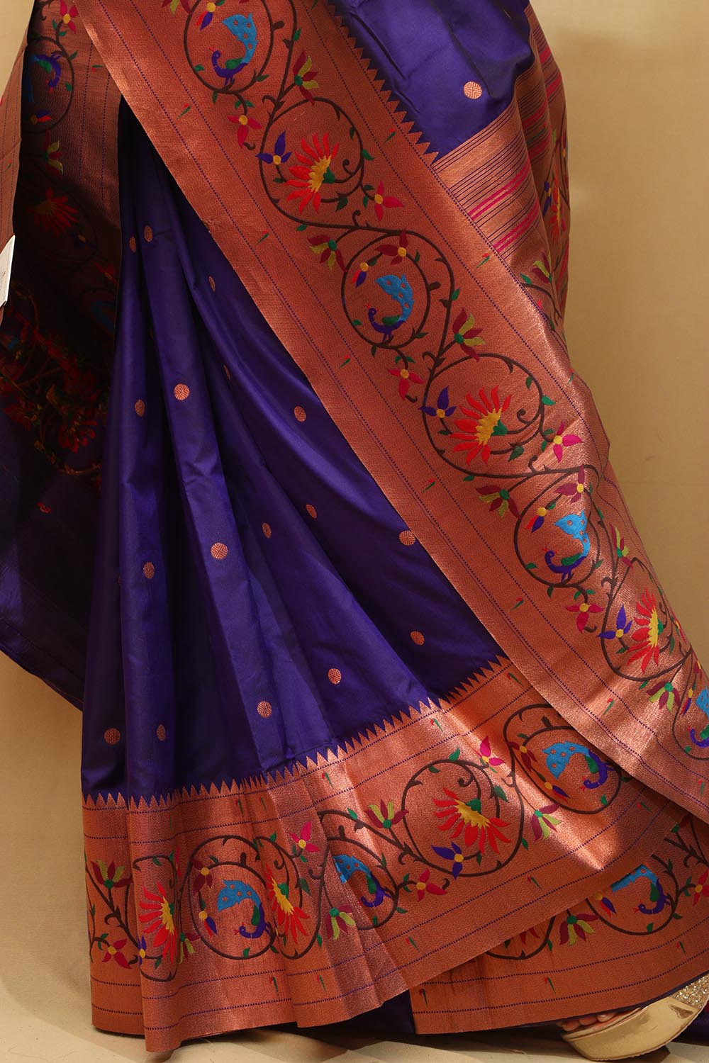 Exquisite Blue Paithani Silk Peacock And Flower Design Saree - Luxurion World
