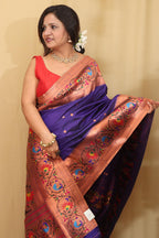 Exquisite Blue Paithani Silk Peacock And Flower Design Saree - Luxurion World
