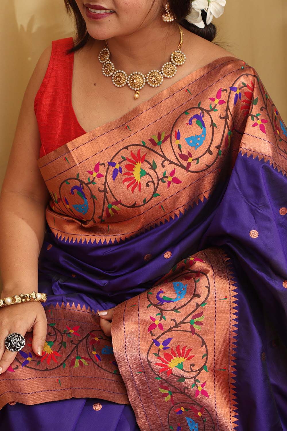 Exquisite Blue Paithani Silk Peacock And Flower Design Saree - Luxurion World