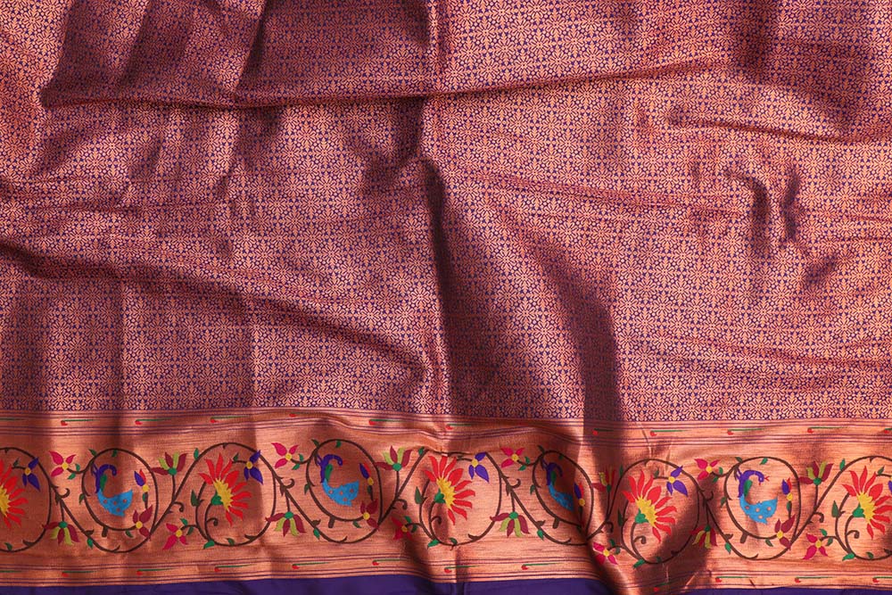 Exquisite Blue Paithani Silk Peacock And Flower Design Saree - Luxurion World