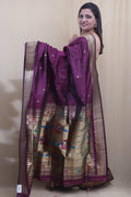 Elegant Design - Purple Paithani Silk Peacock Design Saree - Luxurion World